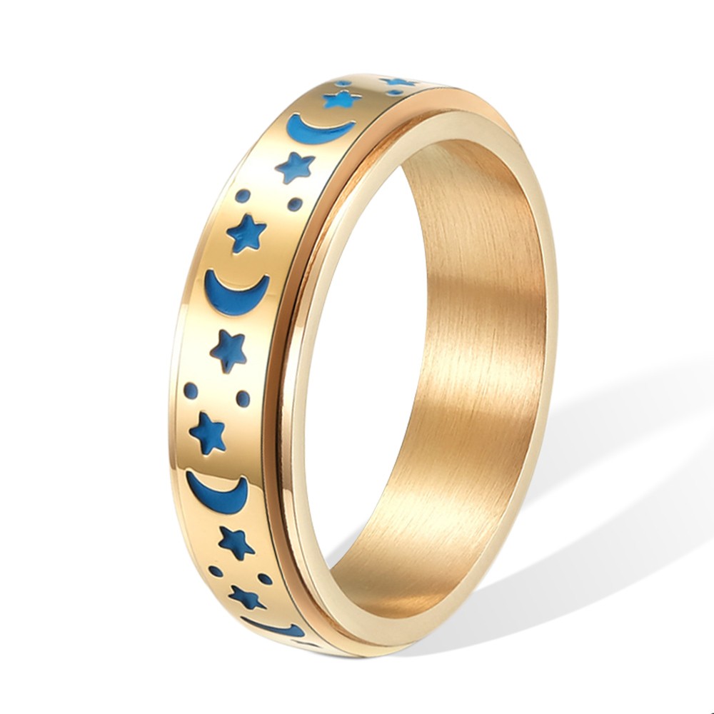 Personalized Anxiety Ring for Men and Women, Custom Fidget Ring, Stainless Steel Engraved Ring,  Moon & Stars Spinner Band Ring, Stress Relief Gifts