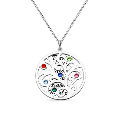 Stamped Names Grandmother's Necklace with Family Tree
