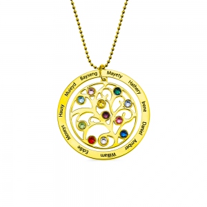 Collier de pierre de naissance arbre généalogique personnalisé en argent