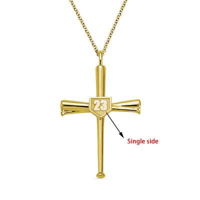 Engraved Single Double Side Baseball Cross Necklace