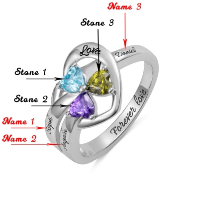 Personalized Name Heart Ring with Birthstone