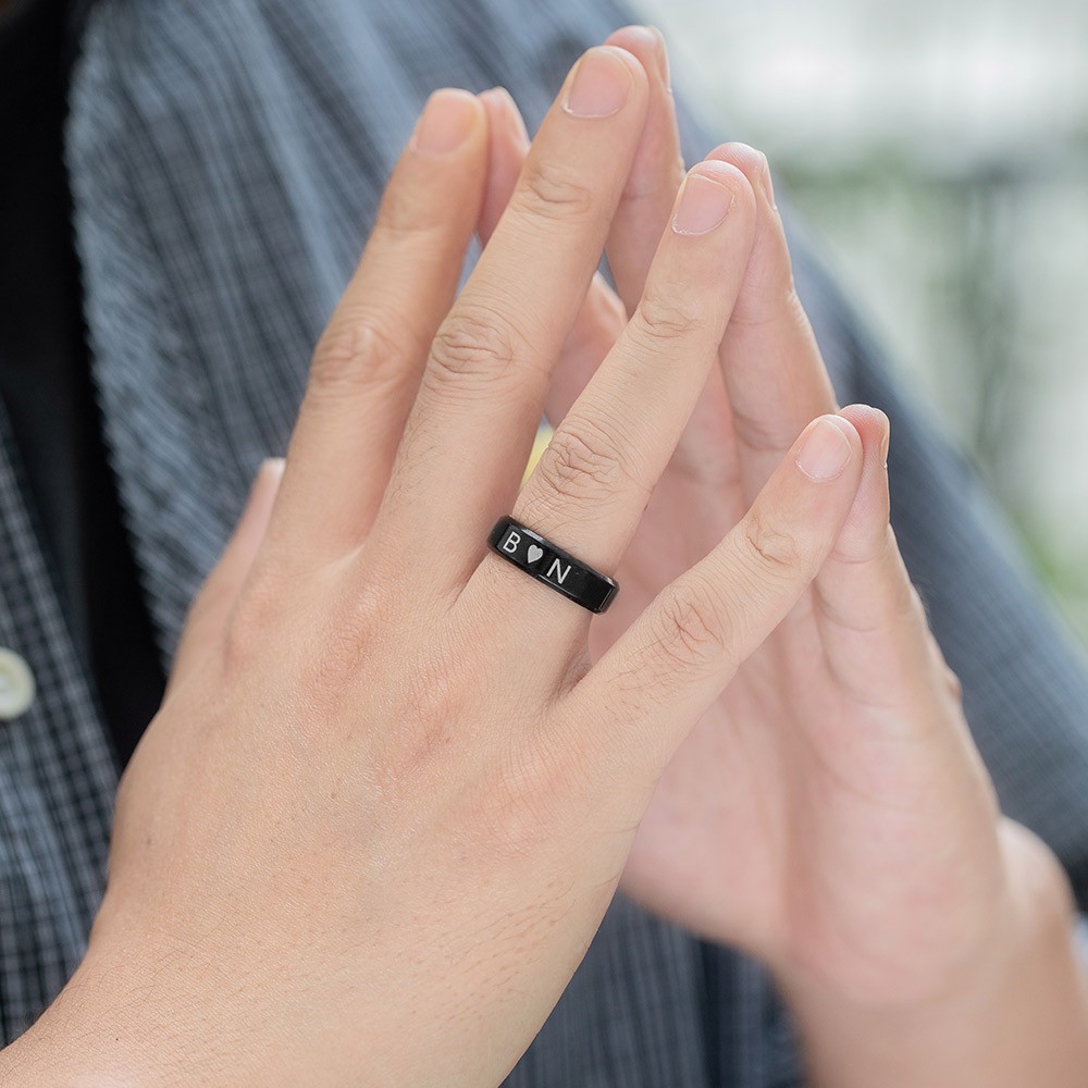 Men's Engraved Ring Stainless Steel Promise Rings, Black/Silver/Gold Plated Matte Finish Personalized Ring, Custom Men's Gifts for Husband/Dad/Boyfriend