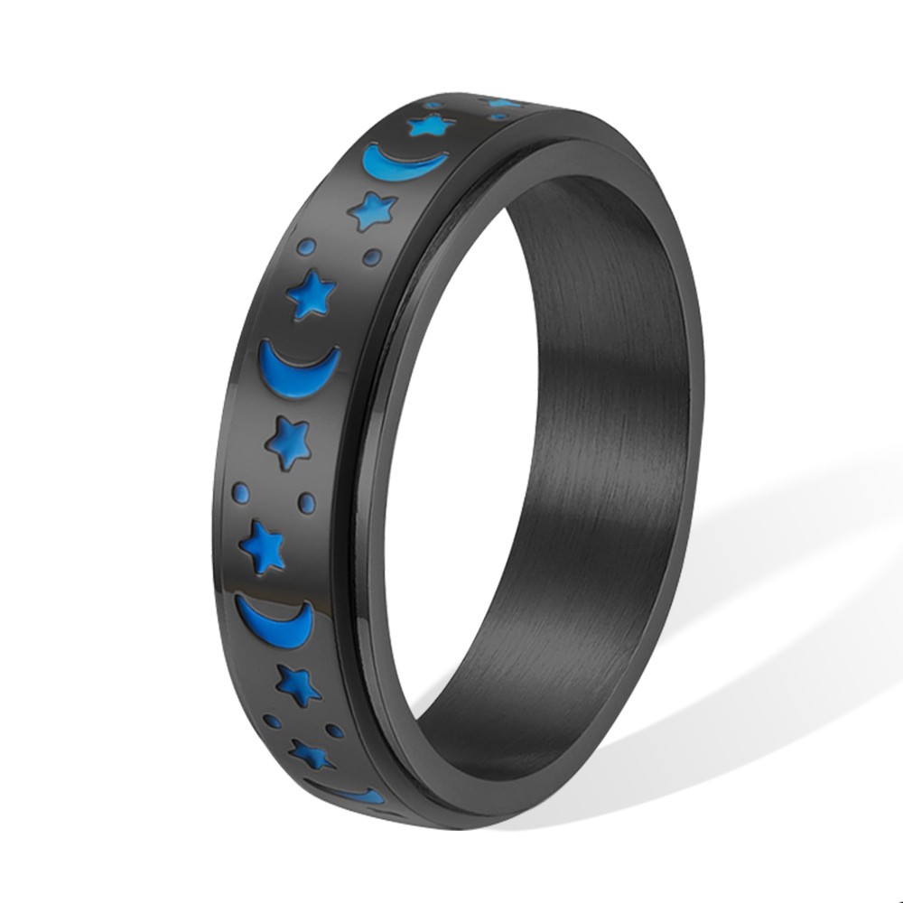 Personalized Anxiety Ring for Men and Women, Custom Fidget Ring, Stainless Steel Engraved Ring,  Moon & Stars Spinner Band Ring, Stress Relief Gifts