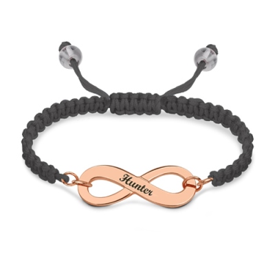 Engraved Infinity Symbol Cord Bracelet In Rose Gold