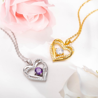 Personalized Heart Birthstone Necklace Gift for Her