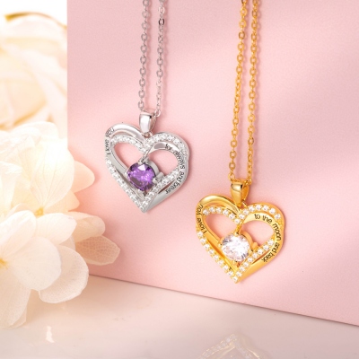 Personalized Heart Birthstone Necklace Gift for Her