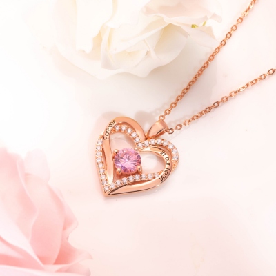 Personalized Heart Birthstone Necklace Gift for Her