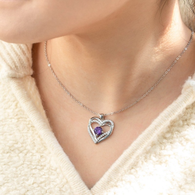 Personalized Heart Birthstone Necklace Gift for Her