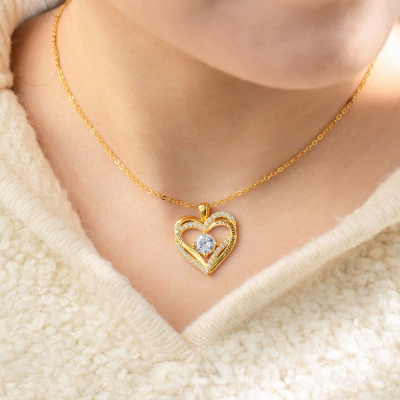 Personalized Heart Birthstone Necklace Gift for Her