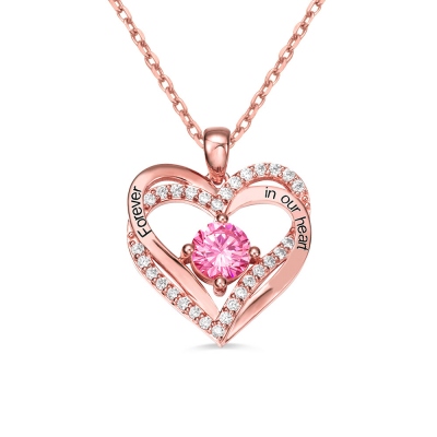 Personalized Heart Birthstone Necklace Gift for Her