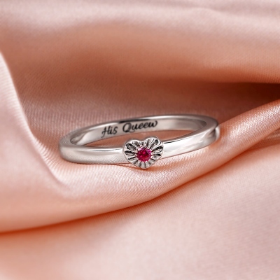 Personalized Heart Birthstone Couple Rings Gift for Lovers
