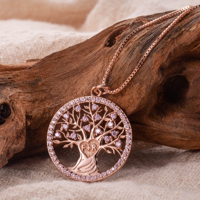 Personalized Heart Tree Birthstone Necklace