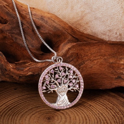 Personalized Heart Tree Birthstone Necklace