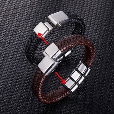 Customizable Beaded Weave Artificial Leather Bracelet for Men