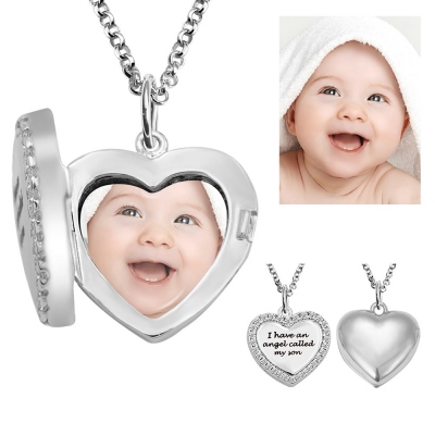 Personalized Cubic Zirconia Heart Photo Necklace