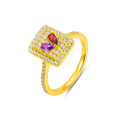 Personalized Pave Birthstones Rectangle Ring with Jewelry Box