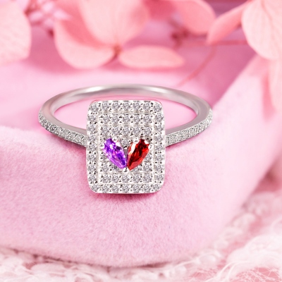 Personalized Pave Birthstones Rectangle Ring with Jewelry Box