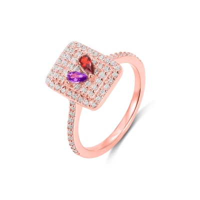 Personalized Pave Birthstones Rectangle Ring with Jewelry Box