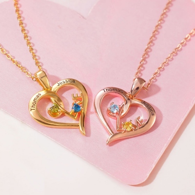 Customizable Heart-Shaped Necklace with Birthstone