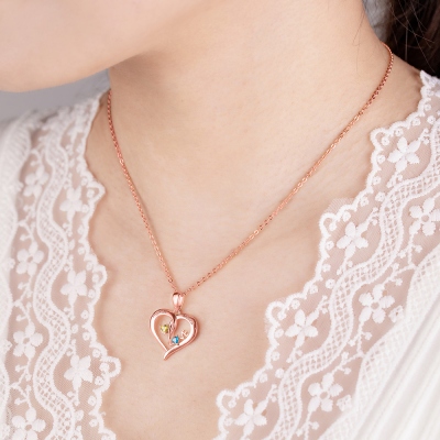 Customizable Heart-Shaped Necklace with Birthstone
