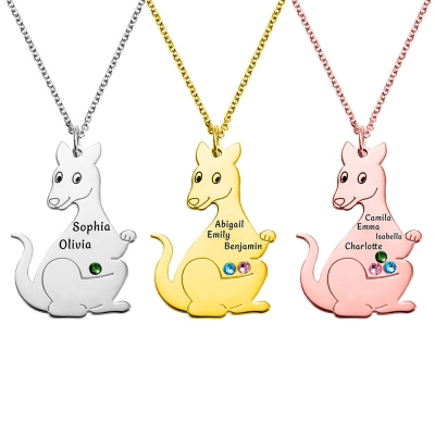 Personalized Kangaroo Family Birthstone Name Necklace
