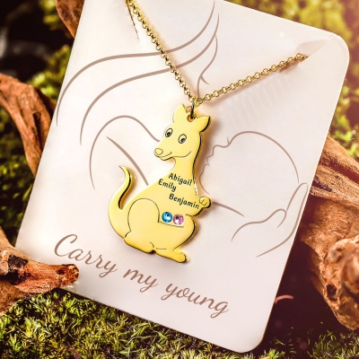 Personalized Kangaroo Family Birthstone Name Necklace
