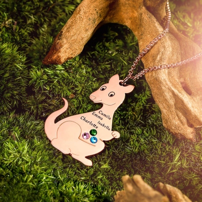 Personalized Kangaroo Family Birthstone Name Necklace