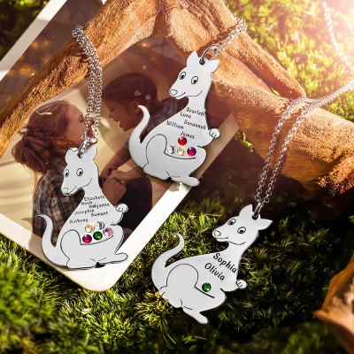 Personalized Kangaroo Family Birthstone Name Necklace