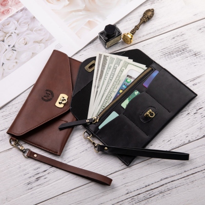 Personalized Leather Clutch Wristlet Wallet