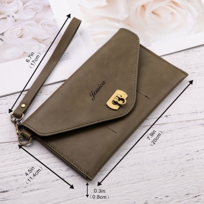 Personalized Leather Clutch Wristlet Wallet