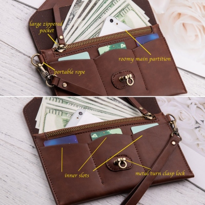 Personalized Leather Clutch Wristlet Wallet