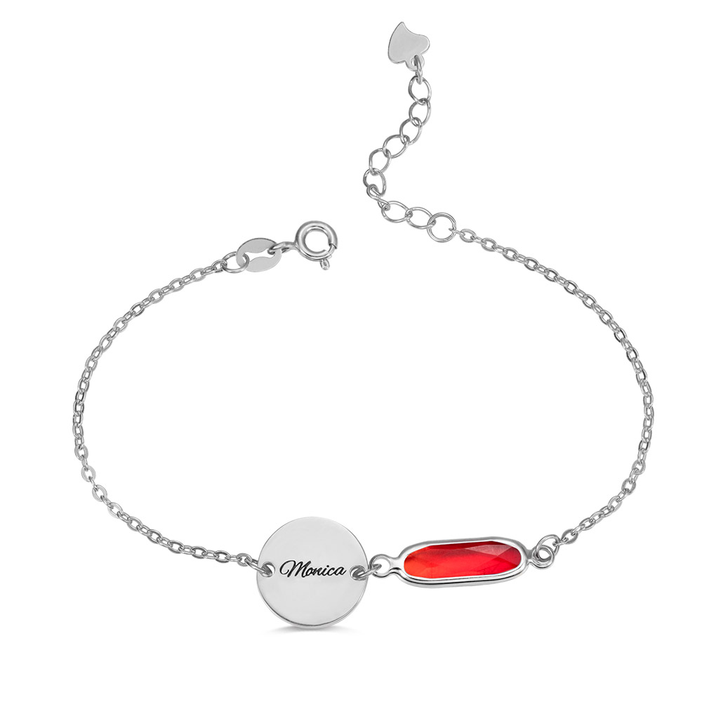 Custom Birthstone Bracelet with Name Disc