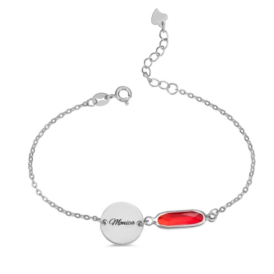 Custom Birthstone Bracelet with Name Disc