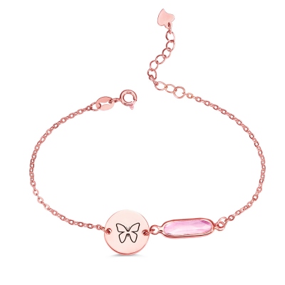 Custom Name Bracelet with Rectangle Birthstone