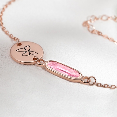 Custom Name Bracelet with Rectangle Birthstone