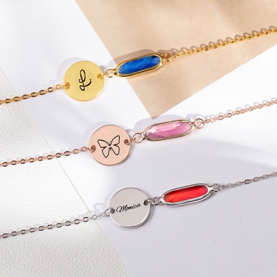 Custom Name Bracelet with Rectangle Birthstone