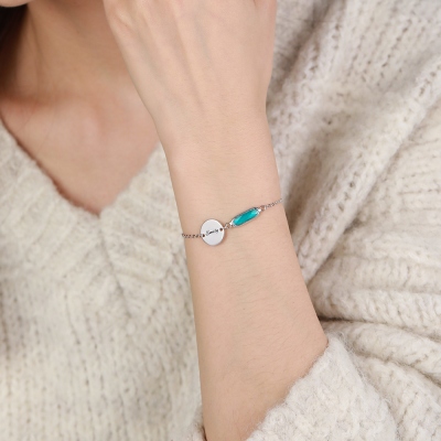Custom Name Bracelet with Rectangle Birthstone