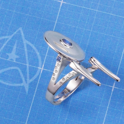 Personalized Uss Enterprise From Star Strek Ring With Birthstone