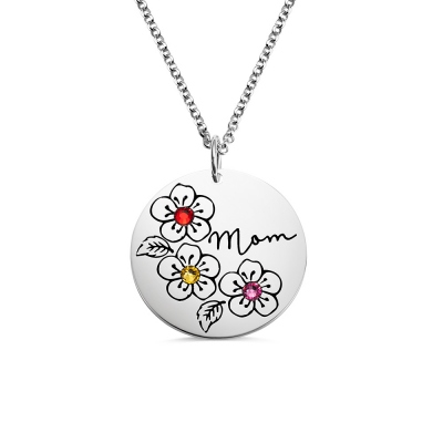 Personalized Birthstone Flower Necklace Gifts for Mother