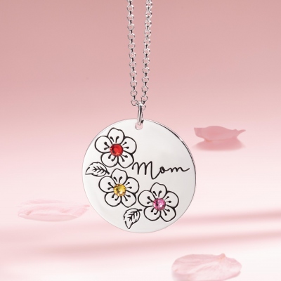 Personalized Birthstone Flower Necklace Gifts for Mother