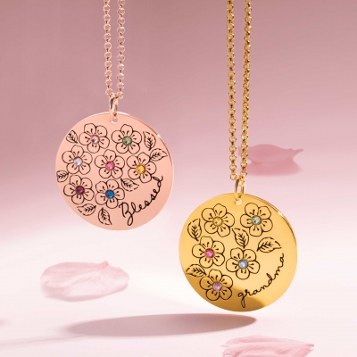 Personalized Birthstone Flower Necklace Gifts for Mother