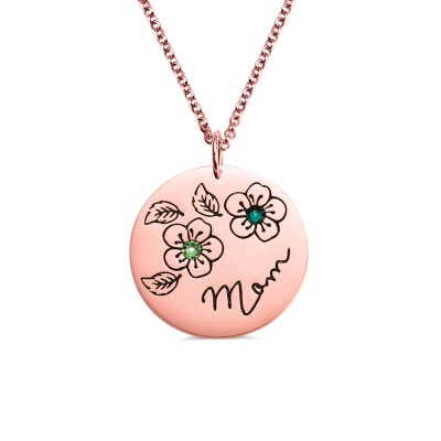 Personalized Birthstone Flower Necklace Gifts for Mother