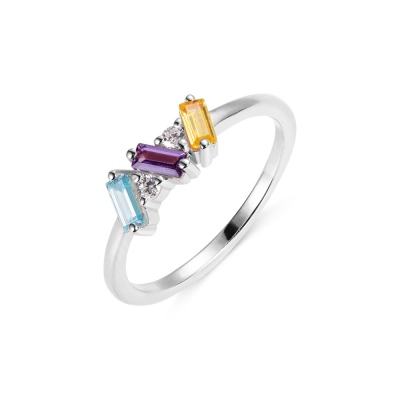 Personalized Baguette Birthstone Ring with 1-6 Rectangular