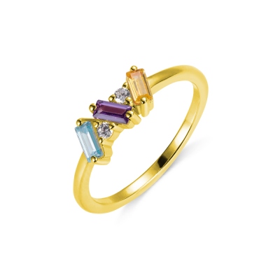 Personalized Baguette Birthstone Ring with 1-6 Rectangular