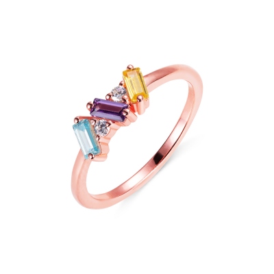 Personalized Baguette Birthstone Ring with 1-6 Rectangular
