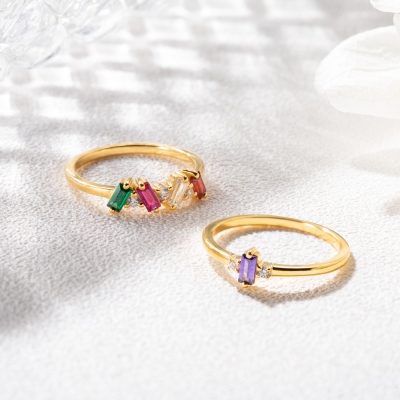 Personalized Baguette Birthstone Ring with 1-6 Rectangular