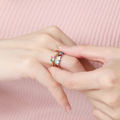 Personalized Baguette Birthstone Ring with 1-6 Rectangular