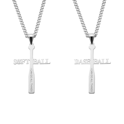 Personalized Softball or Baseball Cross Name Necklace