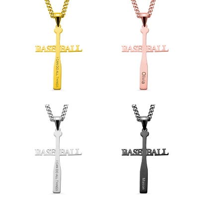 Personalized Softball or Baseball Cross Name Necklace