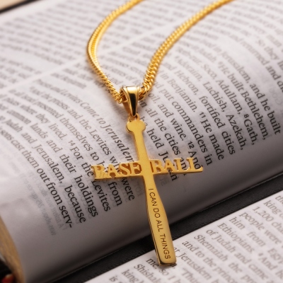 Personalized Softball or Baseball Cross Name Necklace